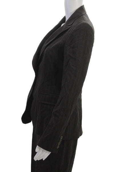 Elie Tahari Womens Striped Single Button Pant Suit Dark Brown Red Size 8