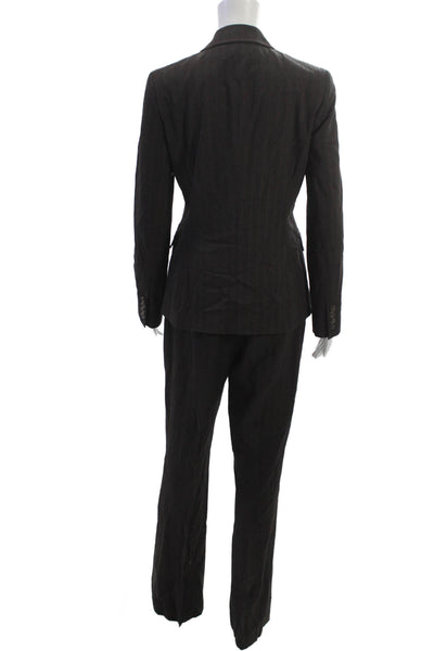 Elie Tahari Womens Striped Single Button Pant Suit Dark Brown Red Size 8
