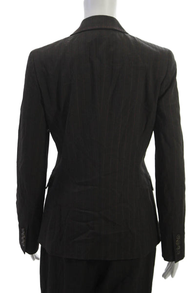 Elie Tahari Womens Striped Single Button Pant Suit Dark Brown Red Size 8