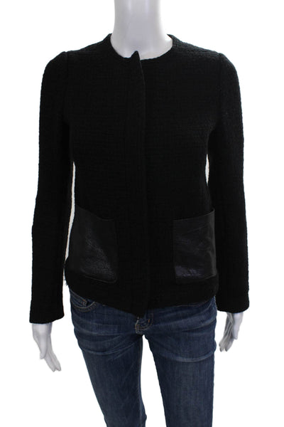 Vince Women Basic Jacket Black Zip Wool Blend Long Sleeve Size 2