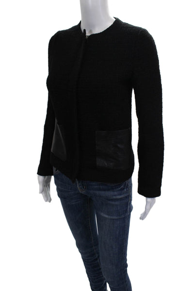 Vince Women Basic Jacket Black Zip Wool Blend Long Sleeve Size 2