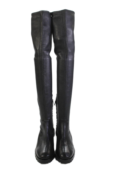 Paige Womens Faux Leather Over The Knee Boots Black Size 7