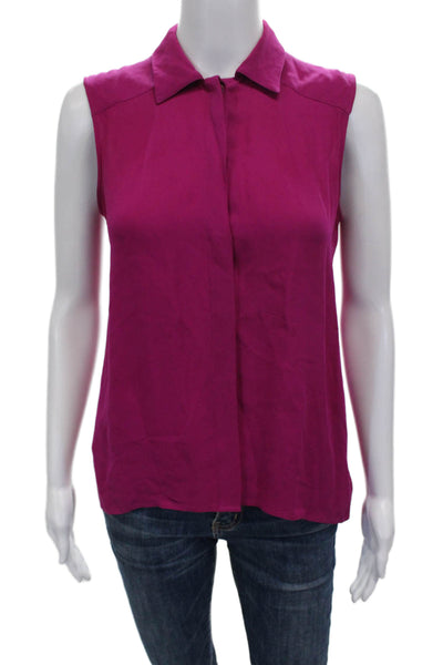 Theory Womens Basic Silk Sleeveless Collared Button Blouse Pink Petite Size S