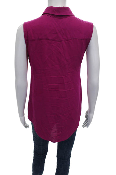 Theory Womens Basic Silk Sleeveless Collared Button Blouse Pink Petite Size S