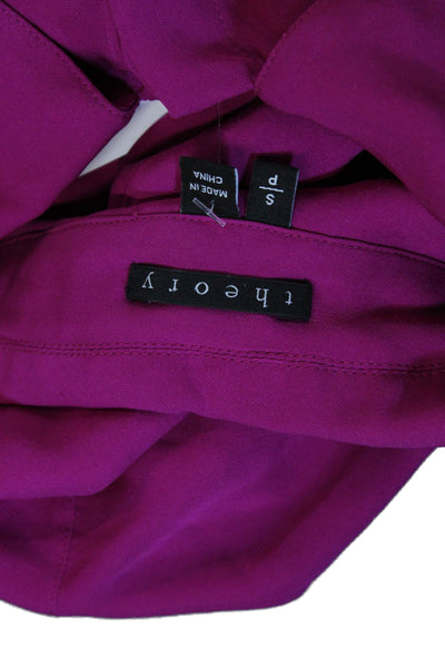 Theory Womens Basic Silk Sleeveless Collared Button Blouse Pink Petite Size S