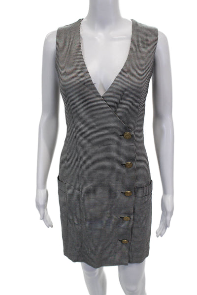 Intermix Women Wrap Dress Black Houndstooth V-Neck Sleeveless Viscose Size S