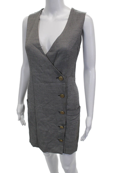 Intermix Women Wrap Dress Black Houndstooth V-Neck Sleeveless Viscose Size S
