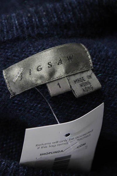 Jigsaw Women Blue Wool V-Neck Pullover Sweater Long Sleeve Size 1