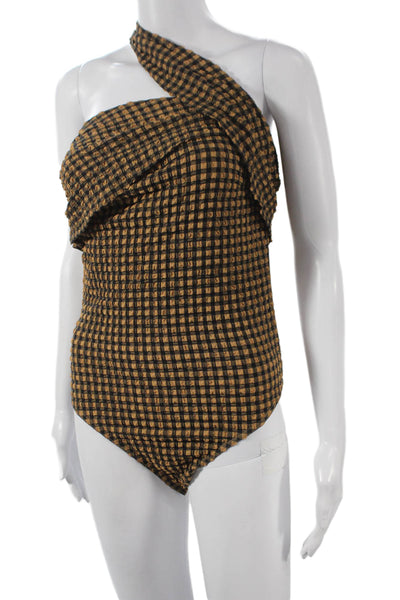 Nanushka Womens One Piece Sleeveless Asymmetrical Neck Check Polyester Size XS