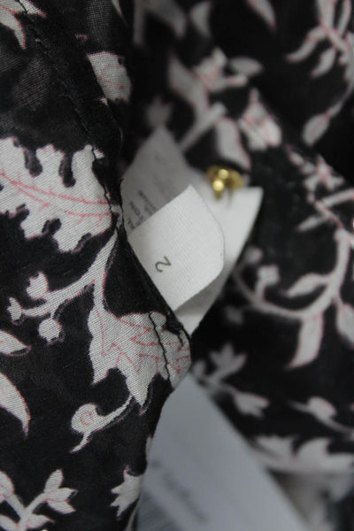 Ulla Johnson Women Silk Floral V-Neck 3/4 Sleeve Blouse Black Size 2