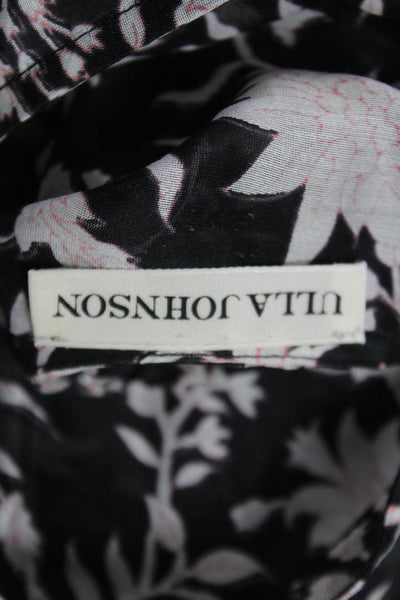 Ulla Johnson Women Silk Floral V-Neck 3/4 Sleeve Blouse Black Size 2