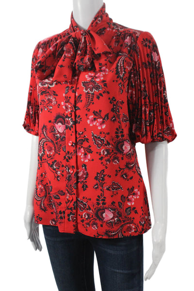 Erdem Womens Red Floral Collared Short Sleeve Blouse Polyester Size 2