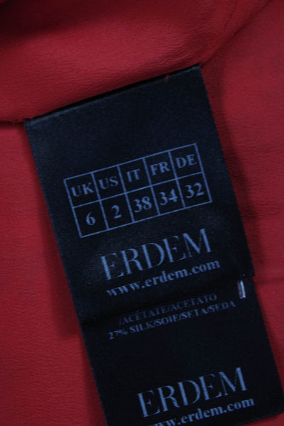 Erdem Womens Red Floral Collared Short Sleeve Blouse Polyester Size 2