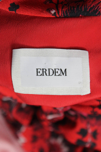 Erdem Womens Red Floral Collared Short Sleeve Blouse Polyester Size 2