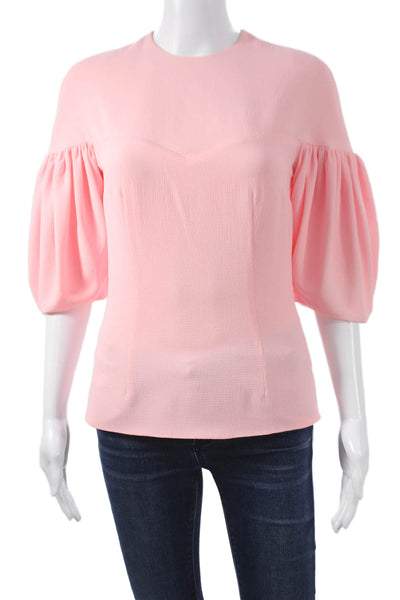 Emilia Wickstead Women Basic Solid Pink Blouse Round Neck 3/4 Sleeve Zip Size 4