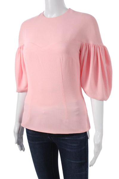 Emilia Wickstead Women Basic Solid Pink Blouse Round Neck 3/4 Sleeve Zip Size 4