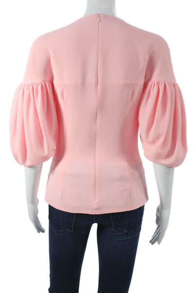 Emilia Wickstead Women Basic Solid Pink Blouse Round Neck 3/4 Sleeve Zip Size 4
