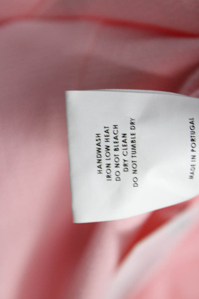 Emilia Wickstead Women Basic Solid Pink Blouse Round Neck 3/4 Sleeve Zip Size 4