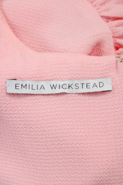 Emilia Wickstead Women Basic Solid Pink Blouse Round Neck 3/4 Sleeve Zip Size 4