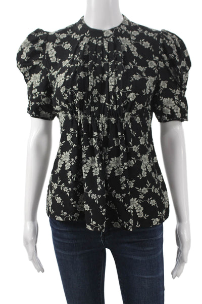 CO Womens Basic Black Viscose Floral High Neck Short Sleeve Blouse Size XS