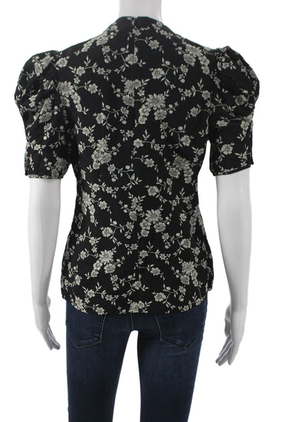 CO Womens Basic Black Viscose Floral High Neck Short Sleeve Blouse Size XS