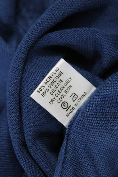 Goat Library Women Blue Acrylic Solid Round Neck 3/4 Sleeve Pullover Size 4