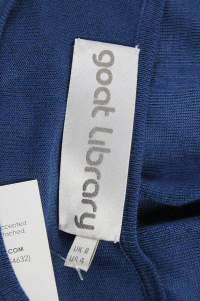 Goat Library Women Blue Acrylic Solid Round Neck 3/4 Sleeve Pullover Size 4