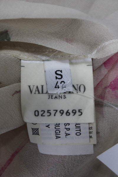 Valentino Jeans Womens Silk Multicolor Collared Cap Sleeve Blouse Button Size S