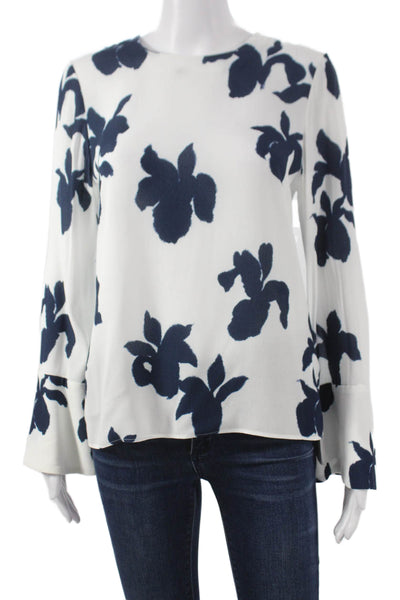 The Fold Women Basic Floral Viscose Blouse Long Sleeve Round Neck White Size 6