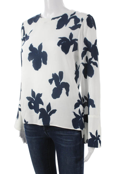 The Fold Women Basic Floral Viscose Blouse Long Sleeve Round Neck White Size 6