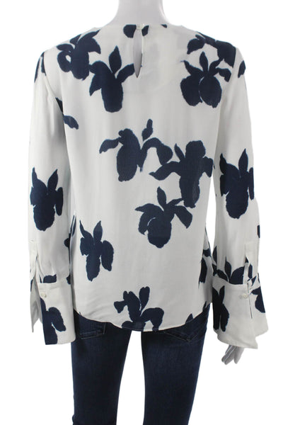 The Fold Women Basic Floral Viscose Blouse Long Sleeve Round Neck White Size 6