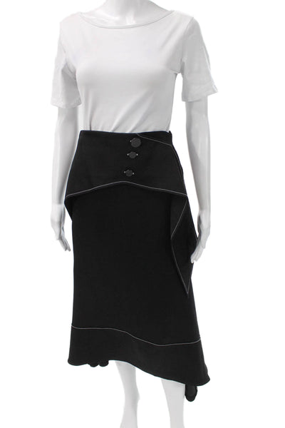 Ellery Womens Black Acetate Wrap Skirt Long Button Closure Size 2