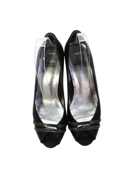 Stuart Weitzman Womens Embellished Peep Toe Heels Shoes Black Size 9M