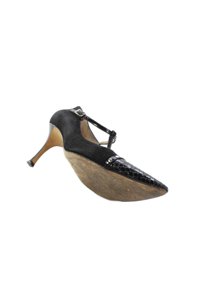 Manolo Blahnik Womens Studded Embossed Mary Jane Heels Shoes Black Size 40