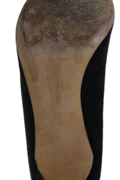 Manolo Blahnik Womens Studded Embossed Mary Jane Heels Shoes Black Size 40