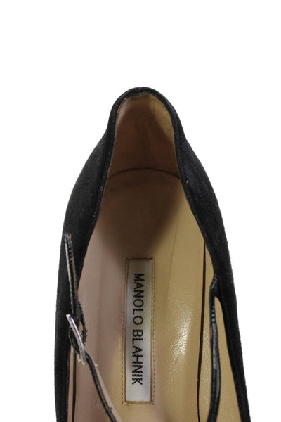 Manolo Blahnik Womens Studded Embossed Mary Jane Heels Shoes Black Size 40
