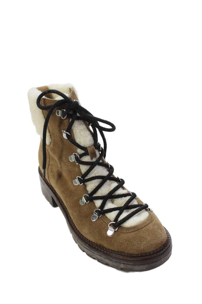 Marc Fisher Womens Suede Fuzzy Lined Lace Up Combat Boots Shoes Brown Size 9