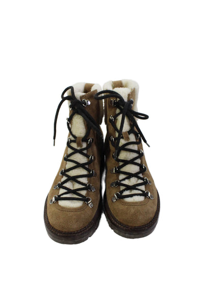Marc Fisher Womens Suede Fuzzy Lined Lace Up Combat Boots Shoes Brown Size 9