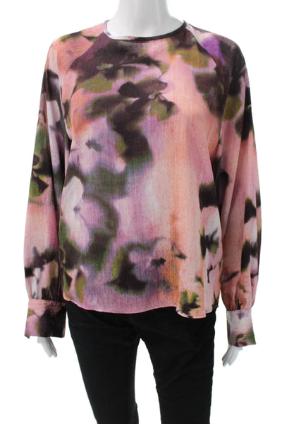 MNG Womens Floral Polyester Round Neck Button Long Sleeve Basic Blouse Size S