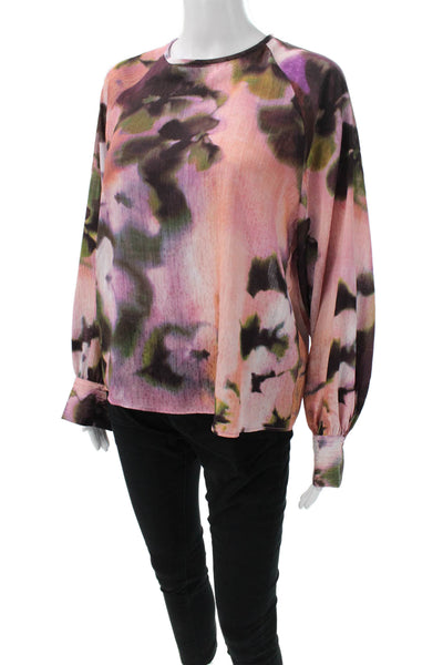 MNG Womens Floral Polyester Round Neck Button Long Sleeve Basic Blouse Size S