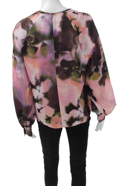 MNG Womens Floral Polyester Round Neck Button Long Sleeve Basic Blouse Size S