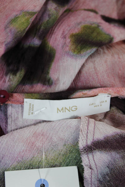 MNG Womens Floral Polyester Round Neck Button Long Sleeve Basic Blouse Size S