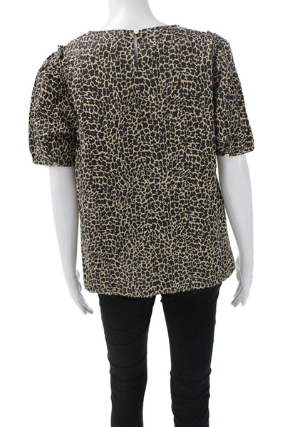 J Crew Women Beige Animal Print Cotton Blouse Short Sleeve Size M