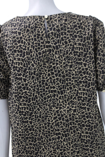 J Crew Women Beige Animal Print Cotton Blouse Short Sleeve Size M