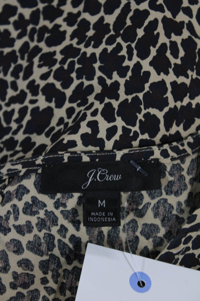 J Crew Women Beige Animal Print Cotton Blouse Short Sleeve Size M