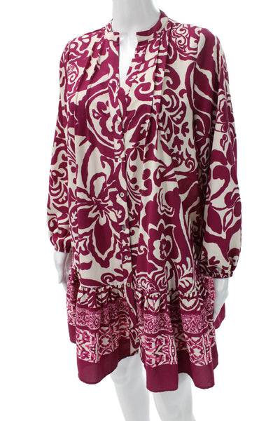 Zara Womens Purple Floral Collared Long Sleeve Shirt Dress Polyester Size M