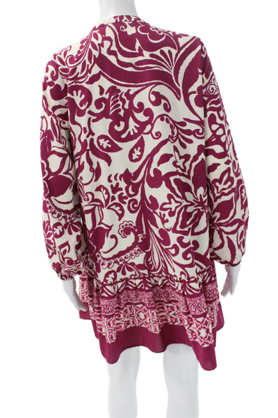 Zara Womens Purple Floral Collared Long Sleeve Shirt Dress Polyester Size M