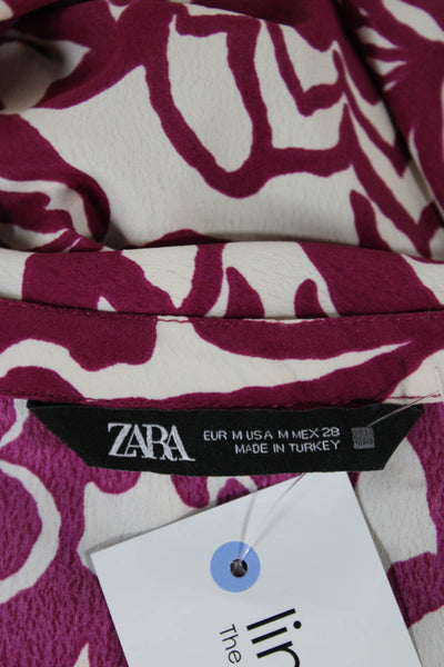 Zara Womens Purple Floral Collared Long Sleeve Shirt Dress Polyester Size M
