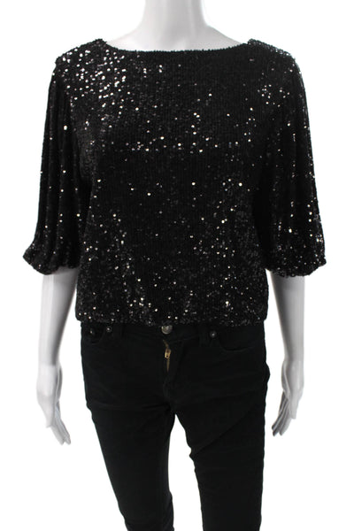 Alexia Admor Womens Basic Black Polyester Boat Neck 3/4 Sleeve Blouse Size M