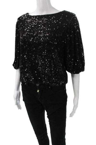 Alexia Admor Womens Basic Black Polyester Boat Neck 3/4 Sleeve Blouse Size M